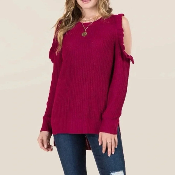 NWT Francesca’s Ruffle Cold Shoulder Sweater - Picture 1 of 6